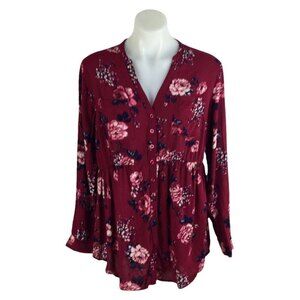 Torrid Red Emma Floral Challis Baby Doll Long Sleeve Blouse Womens Size Large